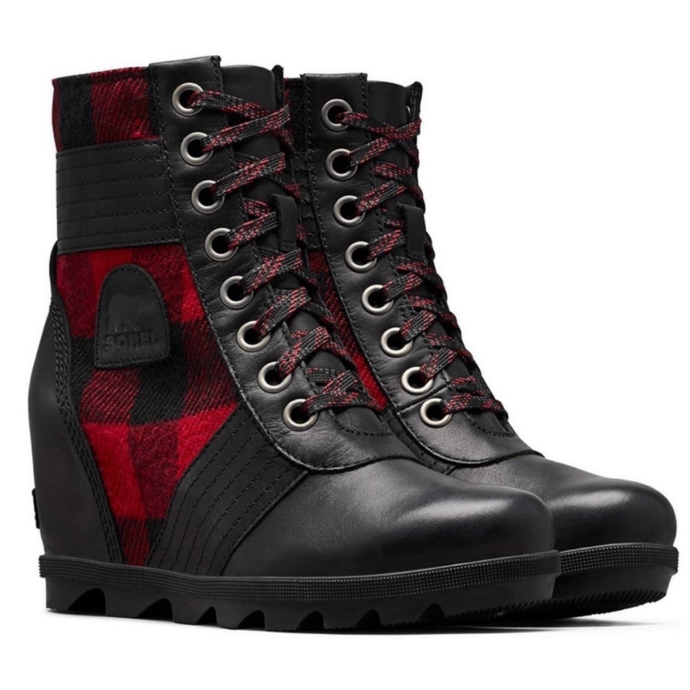 🚭 Sorel “Lexie” Buffalo Plaid Wedge Bootie